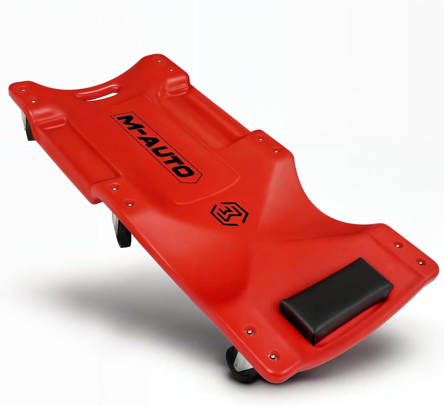 M-AUTO Plastic Rolling Garage Creeper with Padded Headrest 36" Light Weight Automotive Creeper Mechanic Cart with Dual Tool Trays and Noiseless Casters, Red