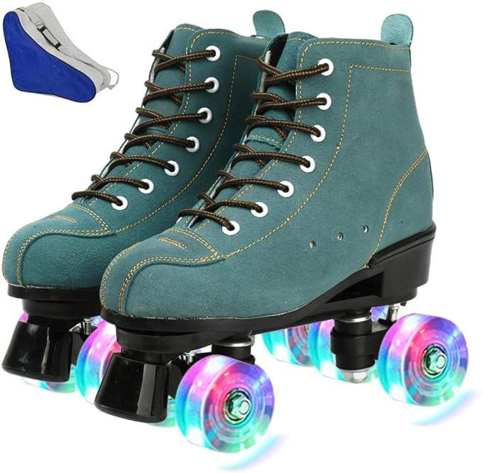Roller Skates for Women and Men Cowhide High-Top Shoes Classic Double-Row Roller Skate Four-Wheel Roller Skates for Men Girls Unisex Christmas