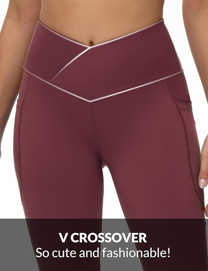 baleaf Women's V Crossover Flare Leggings with Pockets Yoga Pants High Waist Casual Workout Gym Bell Bottom Leggings