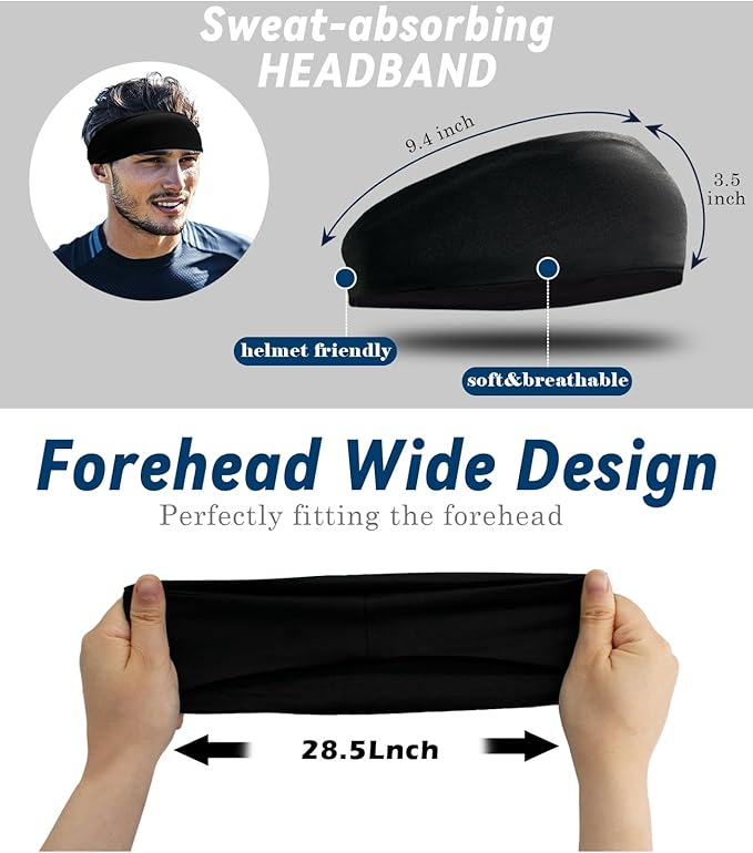 Headband for Men & Women, Sweat Wicking Sports Sweatband Headbands, Workout Running Training Yoga Basketball Hairband
