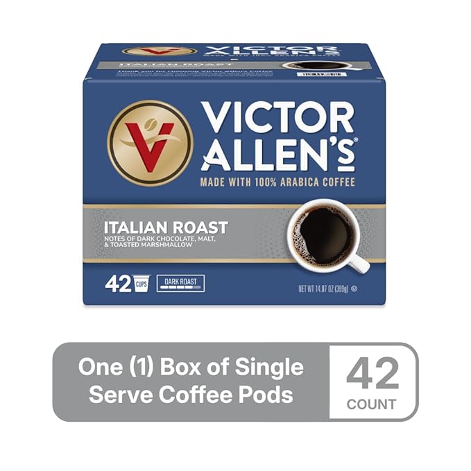 Victor Allen's Coffee Italian Roast, Dark Roast, 42 Count, Single Serve Coffee Pods for Keurig K-Cup Brewers