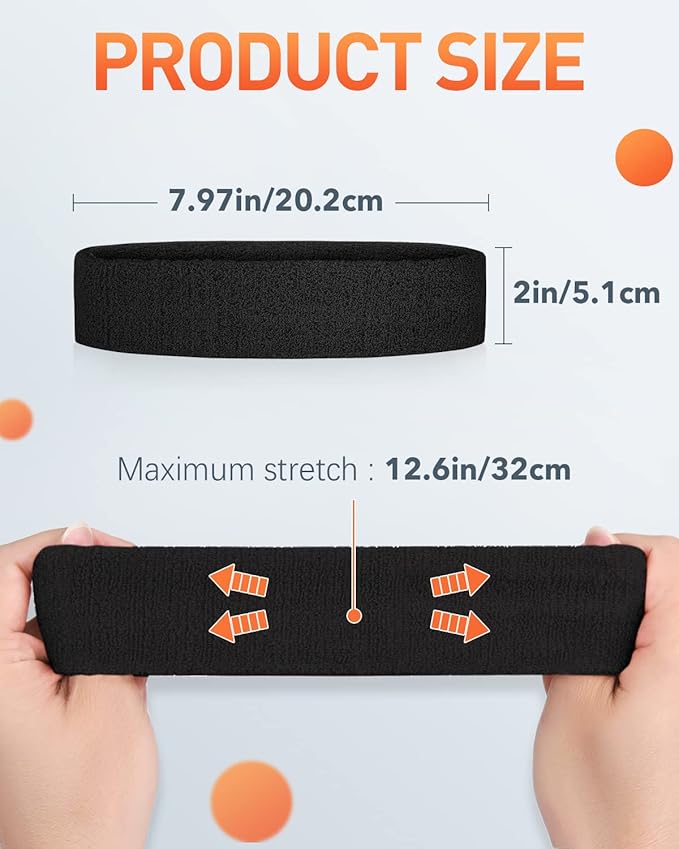 Tanluhu Sweatbands Sport Headbands for Men & Women,Terry Cloth Sweat Band for Tennis, Running, Basketball, Working Out, Execise - Athletic Sweat Cotton Headband Outdoor