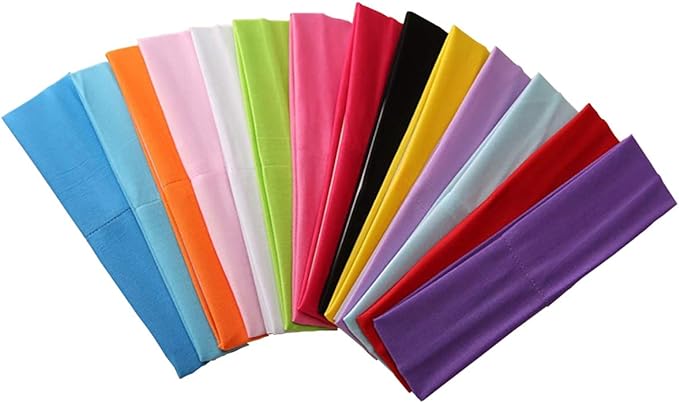 14pcs Mixed Colors Yoga Sports Headbands for Women - Soft Elastic Stretch Girls Athletic Headbands
