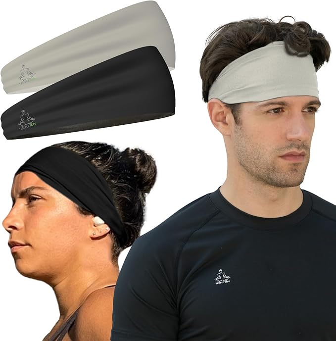 Headbands for Men and Women - Mens Sweatband & Sports Headband Moisture Wicking Workout Sweatbands for Running, Cross Training, Yoga and Bike Helmet Friendly