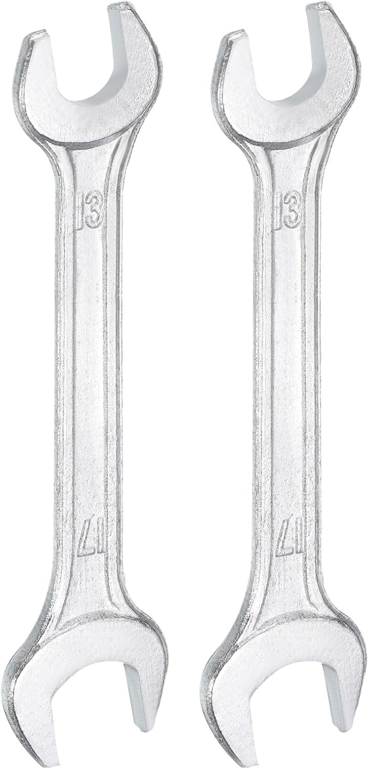HARFINGTON 2pcs Double Open End Wrench 13mm x 17mm Metric 15 Degree Offset Angle Small Flat Head Wrench Galvanizing Open Ended Spanner for Automotive Repair Furniture Assembly