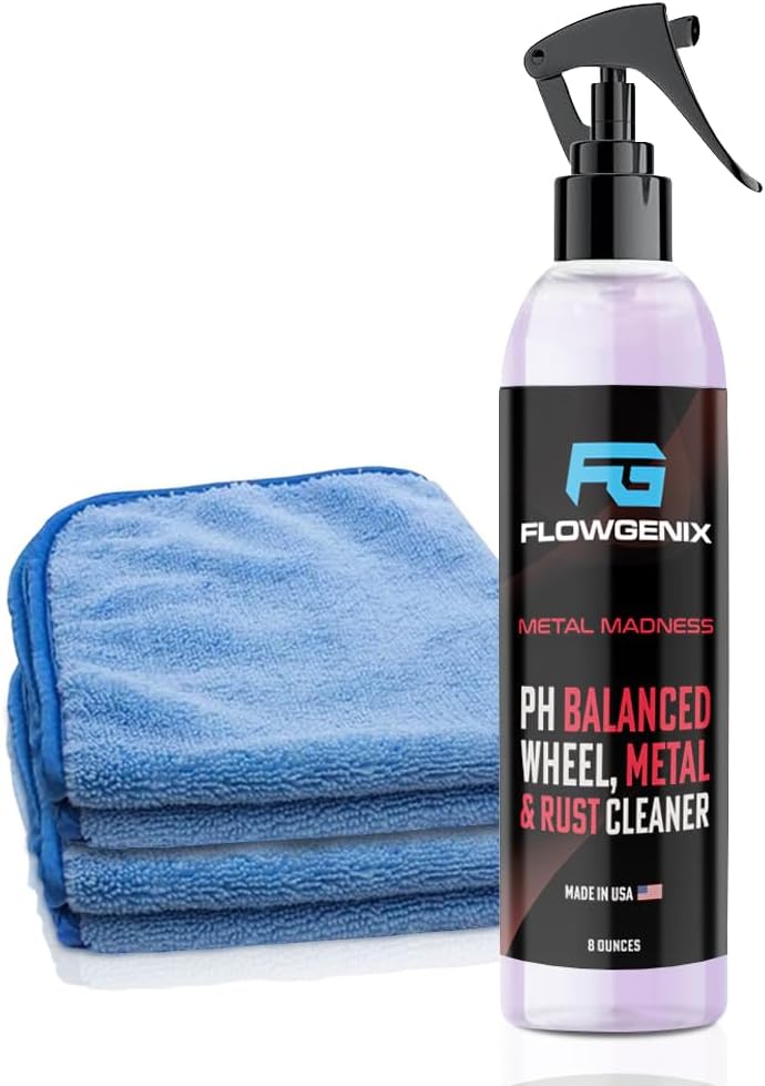 Car Wheel Cleaner Spray (8oz) - Iron Remover Car Detailing Rim Cleaner - PH Balance Wheel Brake Dust Remover - Includes 2 Microfiber Towels