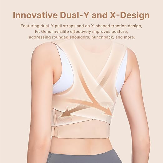 Fit Geno Posture Corrector for Women Invisilite: Invisible Lightweight Back Brace for Neck Shoulder & Upper Back Pain Relief - Improve Posture Correct Hunchback Slouching Under Clothes Small/Medium