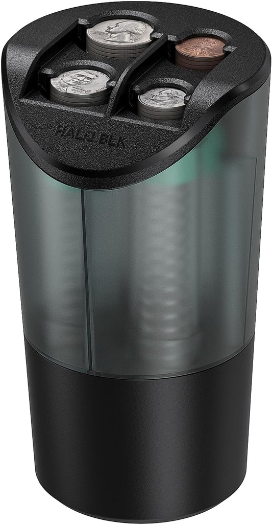 HALOBLK Large Capacity Coin Holder for Car Change Organizer, Compatible with Most Vehicles & Trucks, Black (1 Pack)