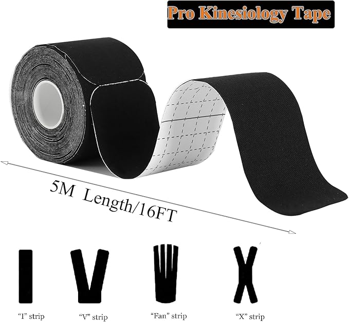 Kinesiology Tape Pro Athletic Sports Breathable Latex Free Tape for Ankle Knees Elastic Running Tennis Swimming Football Sports Activities Tapes(3 Rolls,60 Precut Strips Black)