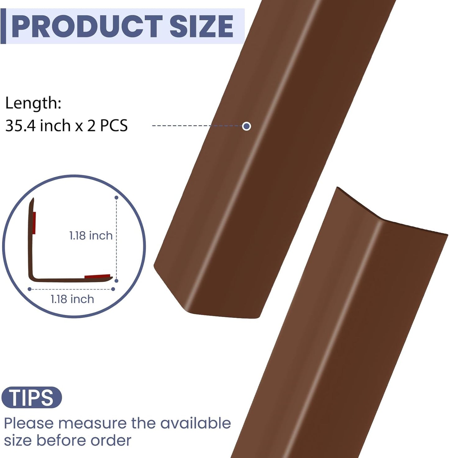 2PCS Wall Corner Protectors Guards - Self Adhesive Corner Protector & Corner Guards for Walls Edge Protection, Easy to Apply - No Tools Needed(Brown, 35.4"x1.18")