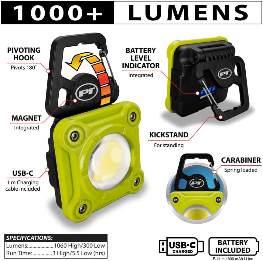 Performance Tool W2689 1000LM Li-Ion Utility Work Light