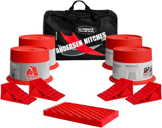 Andersen HITCHES 3602 Auto-Level Stabilizing Kit - Duffel Bag With 9-pc Kit and Trailer Jack Blocks for 5th Wheel RVs | Towing Camper Accessories