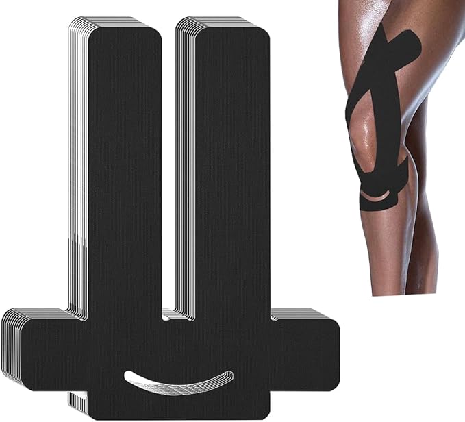Kinesiology Tape for Knees, 12 Count Pre-Cut Waterproof Knee Tape for Knee Pain Relief Pre Cut, Original Cotton Athletic Tape, Durable Knee Tape for Sports and Long-Lasting Support (Black)