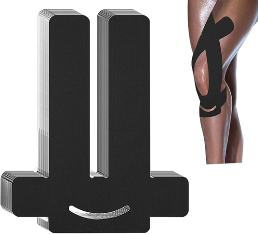 Kinesiology Tape for Knees, 12 Count Pre-Cut Waterproof Knee Tape for Knee Pain Relief Pre Cut, Original Cotton Athletic Tape, Durable Knee Tape for Sports and Long-Lasting Support (Black)