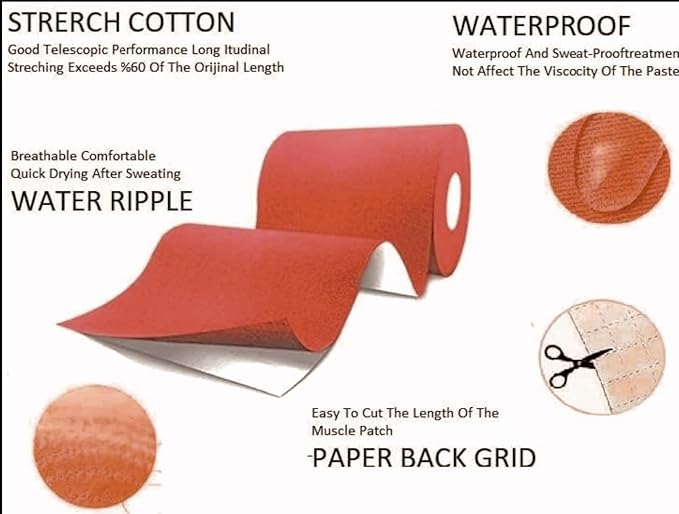 Extra Wide Kinesiology Tape | Waterproof & Latex-Free | 4" Continuous Roll Athletic Tape for Muscle & Joint Support | Elastic Therapeutic Tape for Injury Recovery & Pain Relief | 4 inch x 16 feet |