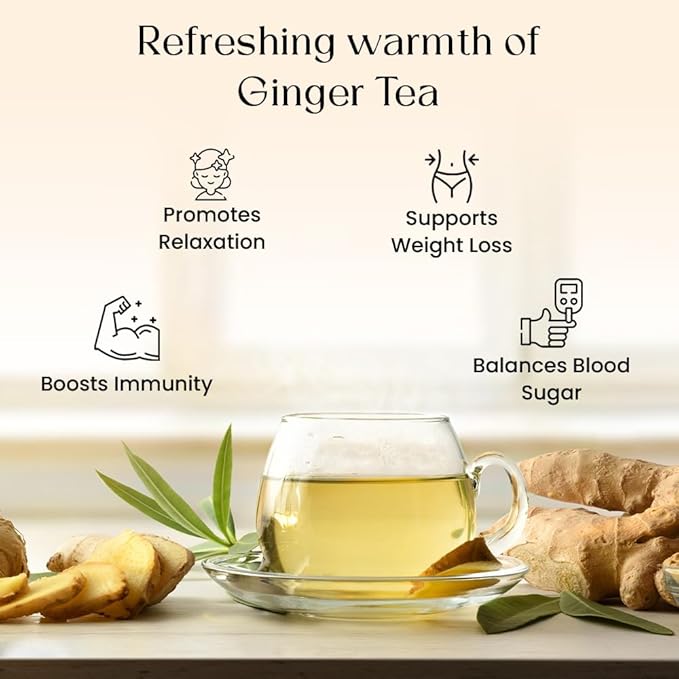 Blendart Ginger Tea Bags, 100 Teabags, 2g/bag - 100% Pure Ginger Root Tea Bag - Warm & Spicy Caffeine Free Ayurvedic Herbal Tea - Support Digestion & Boost Immunity Pyramid Teabags