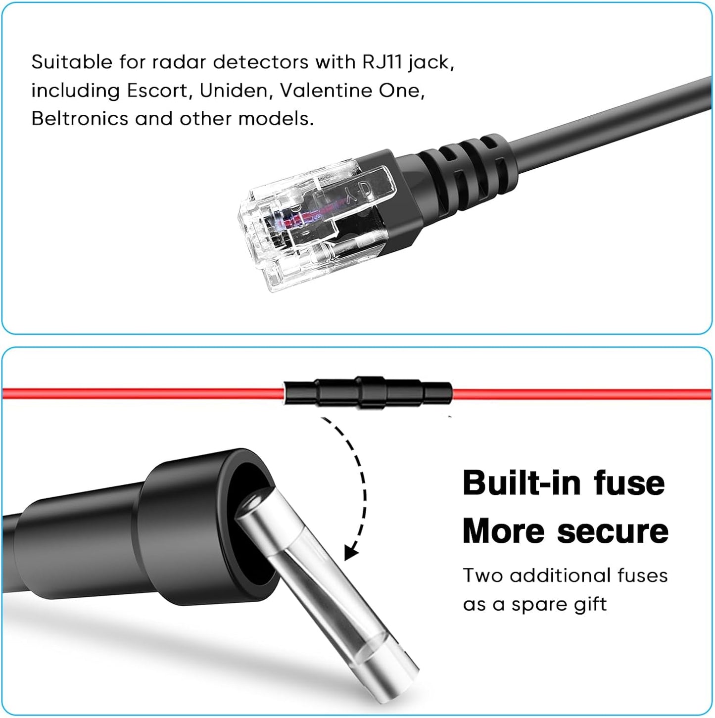 Radar Detector Rearview Mirror Rod Mounting Bracket and Radar Direct Power Cord Hardwired Kit and Fuse Tap(for Escort Max / Max2/ MAX360 Radar)