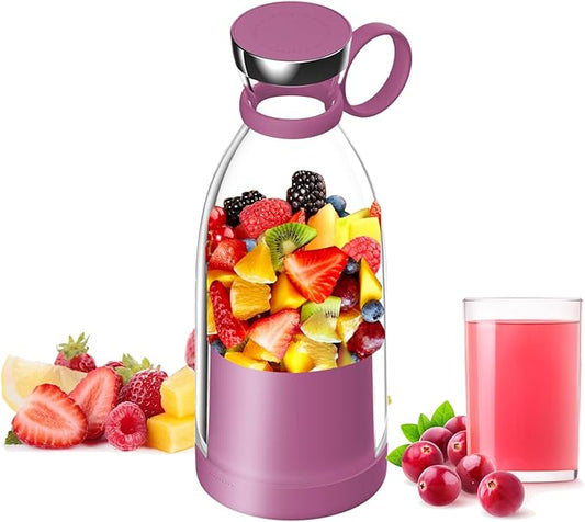 Mini Blender for Smoothies and Milkshakes, Portable Blender, Rechargeable, Personal Size Blender with Quota Outer Travel Lid with 4 Blades, 11 oz for Outdoors, Camping (Purple)