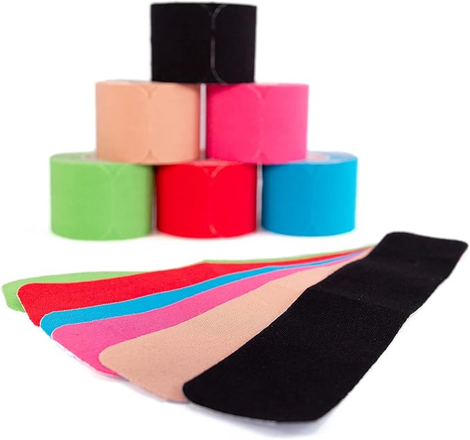 Kinesiology Tape PRECUT Mix Set | 120 Pre-Cut Multicolored Sport Tape Strips 10 x 2 in - on 6 Rolls | Waterproof • Skin-Friendly • Elastic | Kinesiology Tapes Ideal for Sports