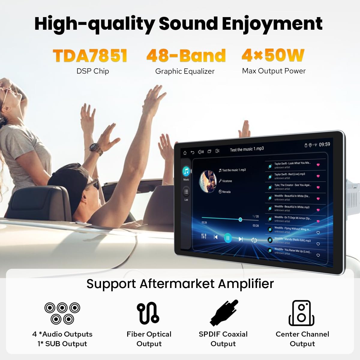 Joying Single Din Touchscreen Radio 10.1 Inch Car Stereo with Apple Carplay & Android Auto, 8GB+128GB Android 13 Head Unit with Mirror Link, AM/FM, Bluetooth, SWC, GPS(JY-UTS10N8)