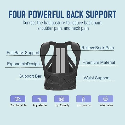 Premium Adjustable Back Brace Posture Corrector for Women and Men - Effective Straightener for Scoliosis, Hunchback Correction, Lower Back Pain Relief, Spine Alignment, and Posture Training(Small)