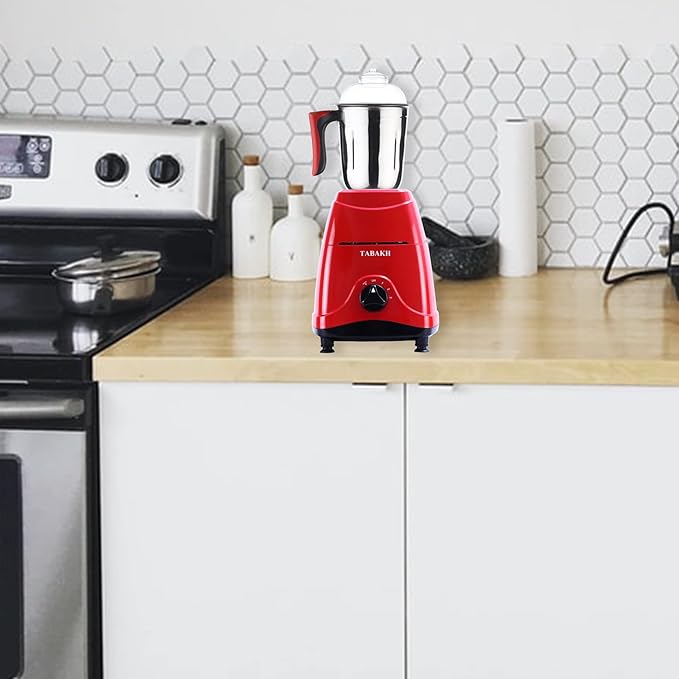 TABAKH Indian Mixer Grinder | 3 Stainless Steel Jars | 650 Watts | 110-Volts | Red