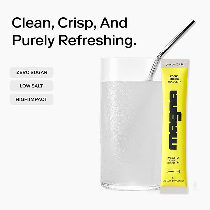 Magna Electrolyte Powder Drink Mix for Hydration, Energy & Focus Support with Magnesium L Threonate, Malate & Glycinate, Sodium, Potassium, Vitamin D, B6 & B12, Unflavored, 28 Servings