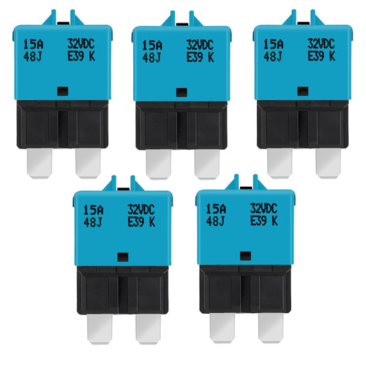 GLOSO Circuit Breaker Fuse E39 (T3) Manual Reset for Car Truck RV Automotive Marine Boat Trolling motor & Custom Wiring Audio battery protection/Low Profile ATC/ATO (15A - 5 Pack)
