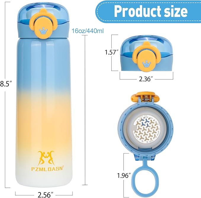 Kids Water Bottle, Mini Water Bottle, Children's Insulated Water Bottle 16 oz, Insulated Cooling Stainless Steel Bottle for Sports and Travel (Blue)