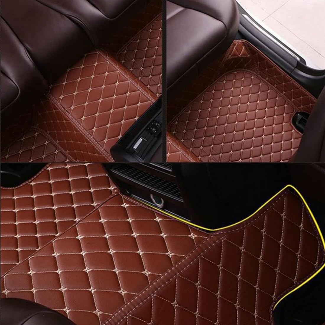 Custom Personalized Floor Mats for Cars，Luxury Full Coverage All Car Floor Mats，Anti-Slip Leather Car Mat Set ，Custom Floor Mats for 99% of Cars, Trucks & SUVs. (Brown)