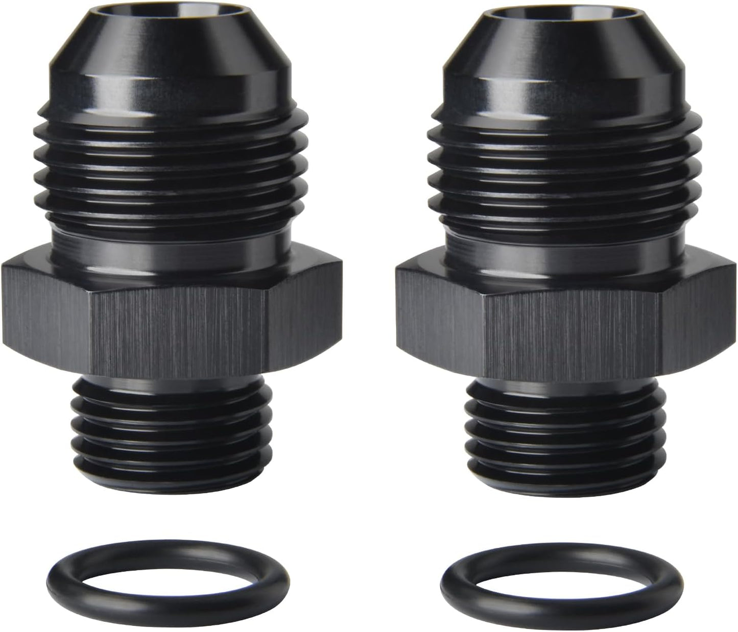 8AN Male Flare to 6AN ORB O-ring Boss Fuel Pump Rail Adapter Fitting Aluminum Black, Pack of 2