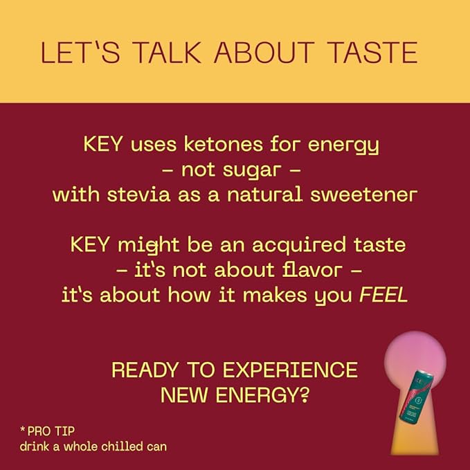 KEY Ketone Energy Drink - Sugar Free and All Natural from Ketones for Long Lasting Energy and optimal Green Tea Caffeine and L-Theanine for Mental Focus to Perform, Variety Pack (Pack of 12)