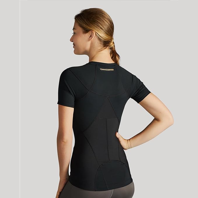 Tommie Copper Womens Short Sleeve V Neck Compression Shirt with Front Zipper – Posture Corrector Back & Shoulder Support