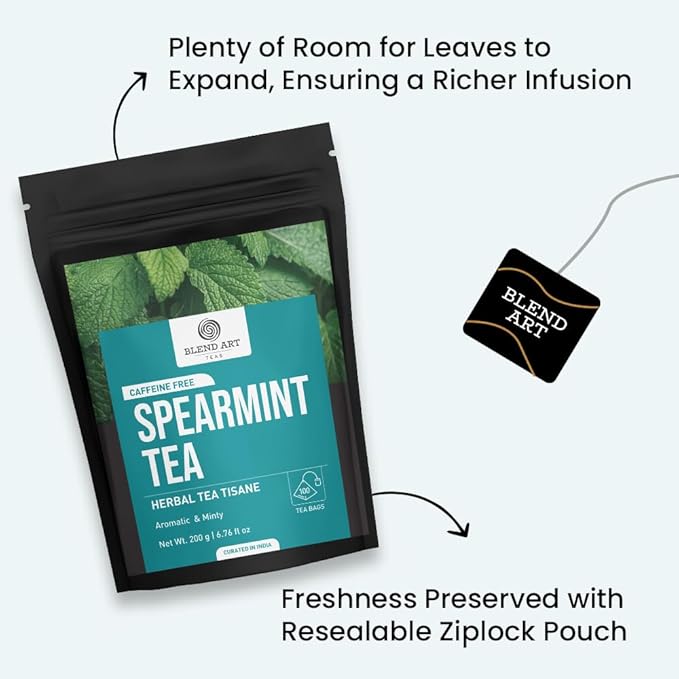Spearmint Tea Bags 100 Count Herbal Tea Bags PCOS RELIEF Balances Hormones Support Digestion Refreshing Aromatic and Minty Gluten Free Caffeine Free Tea 100% Pure Spearmint leaves | Pyramid Tea bags