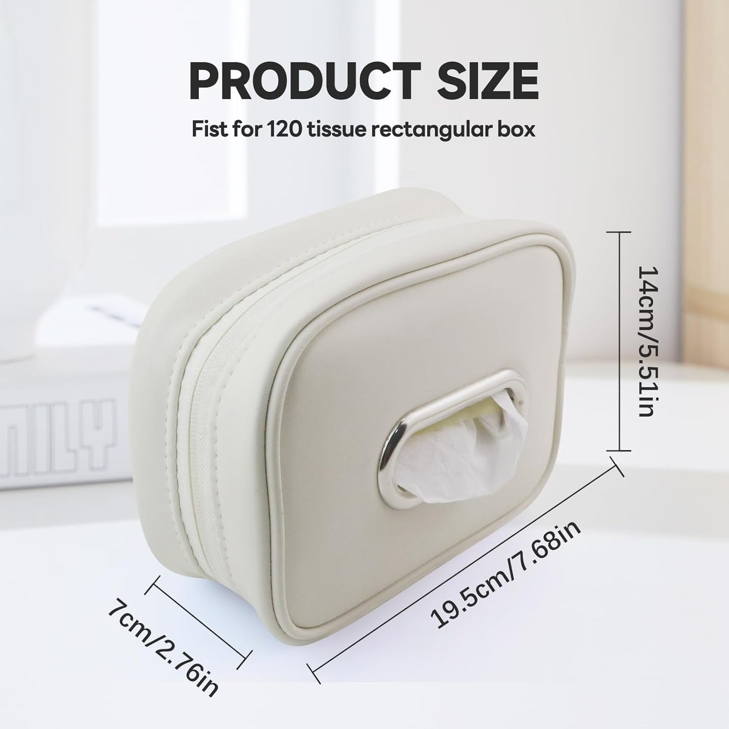 Car Tissue Holder, Tissue Box Cover Keep Car Tidy, Premium PU Leather Backseat Napkin Rectangle Organizer, Extra Large Tissue Box Storage in Car Fits for 6.6 * 4.7 * 2.3 Regular Size Tissues, White