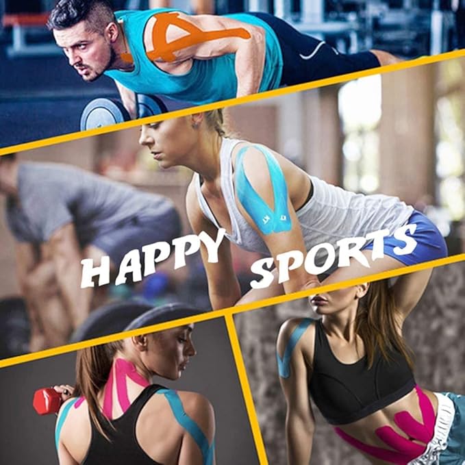 OBTANIM 2 Rolls Waterproof Breathable Kinesiology Tape, Athletic Elastic Kneepad Muscle Pain Relief Knee Taping for Gym Fitness Running Tennis Swimming (Pink)