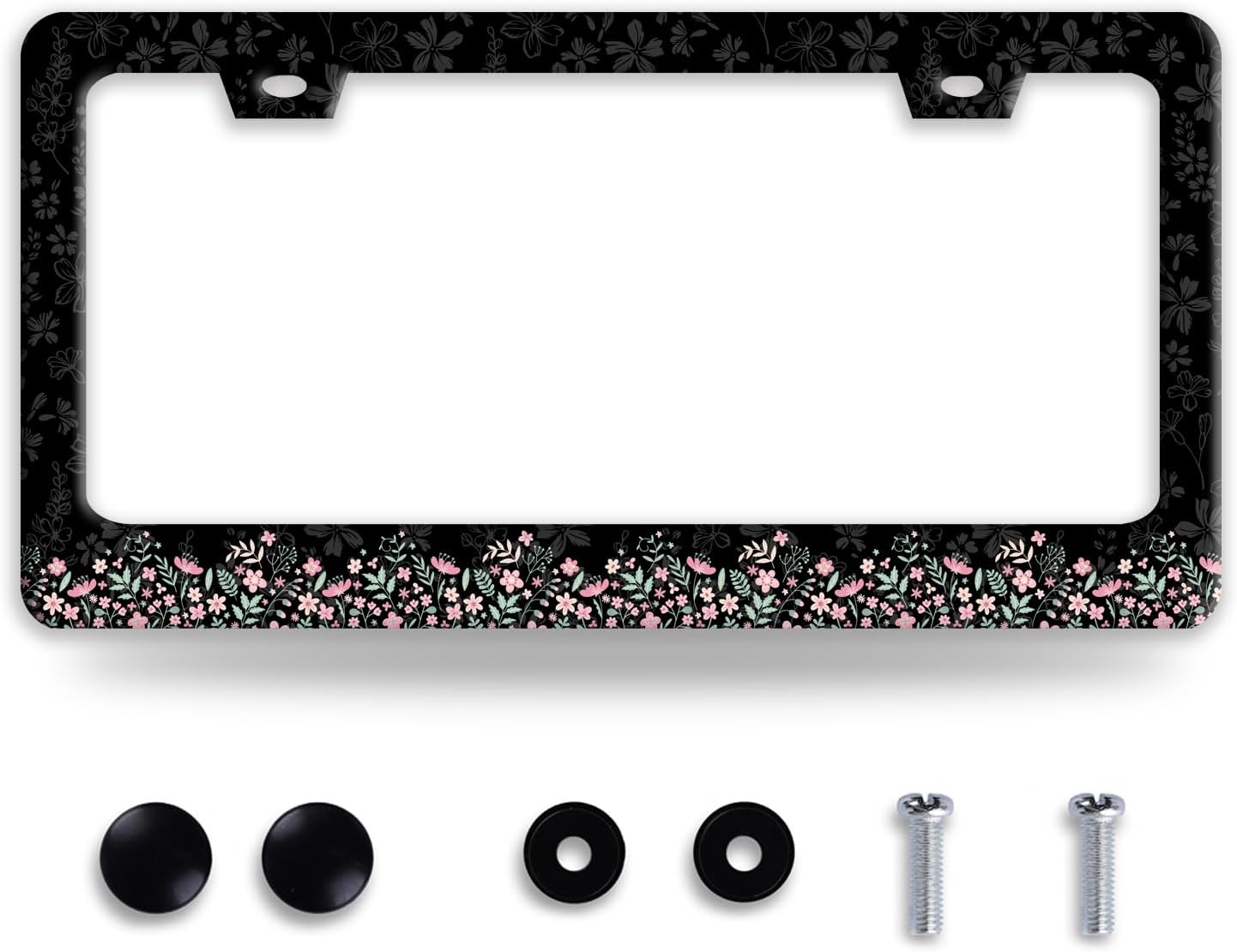 Cute Pink Flowers License Plate Frame Colorful Floral License Plate Frames Funny Auto Accessories Stainless Steel License Plate Holder 6x12 Inch