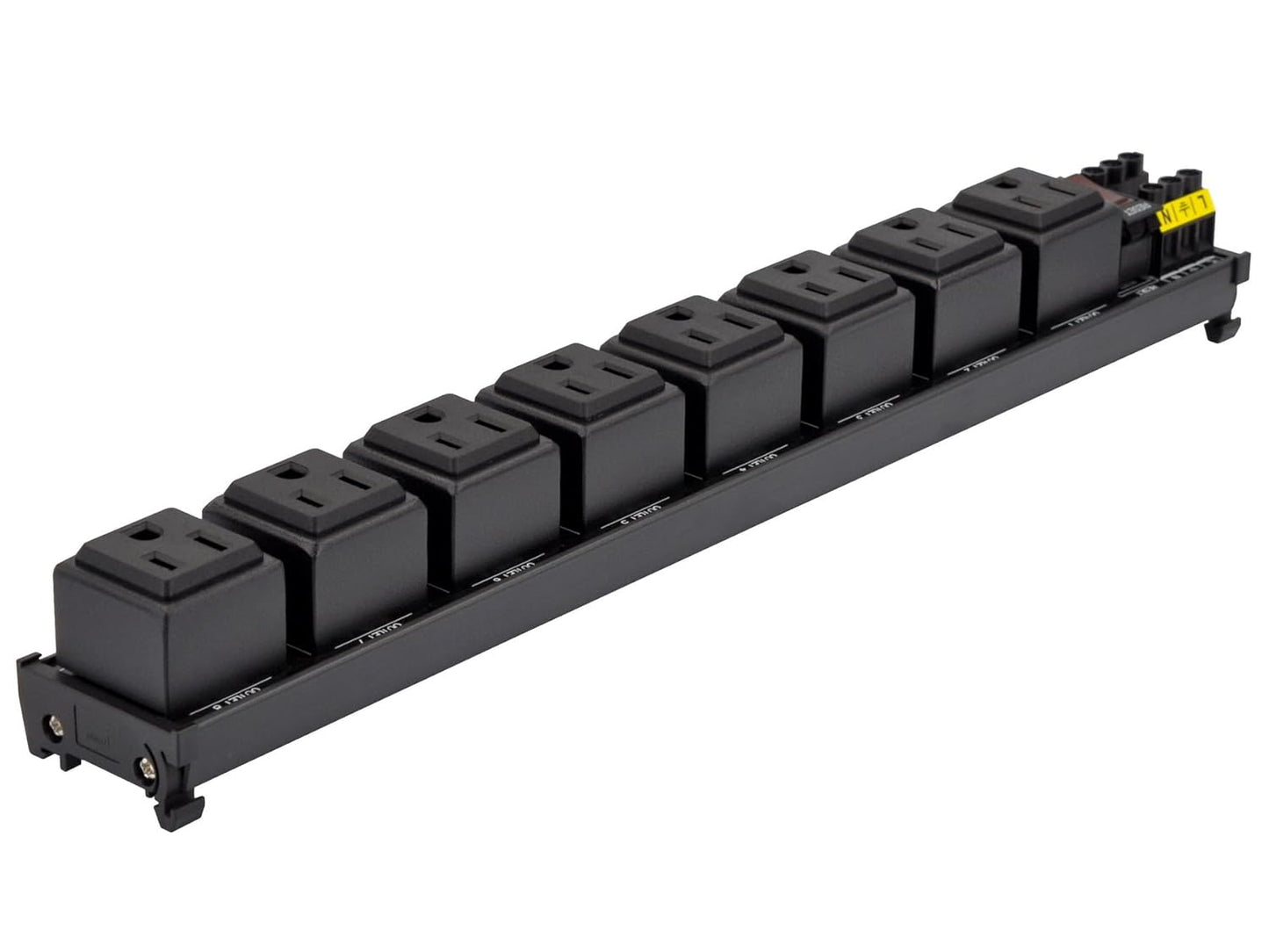 DIN Rail Mount AC 120V NEMA 5-15R 8 Receptacles Outlet Power Strip Module, with Rocker Switch Thermal Circuit Breaker Overload Protector