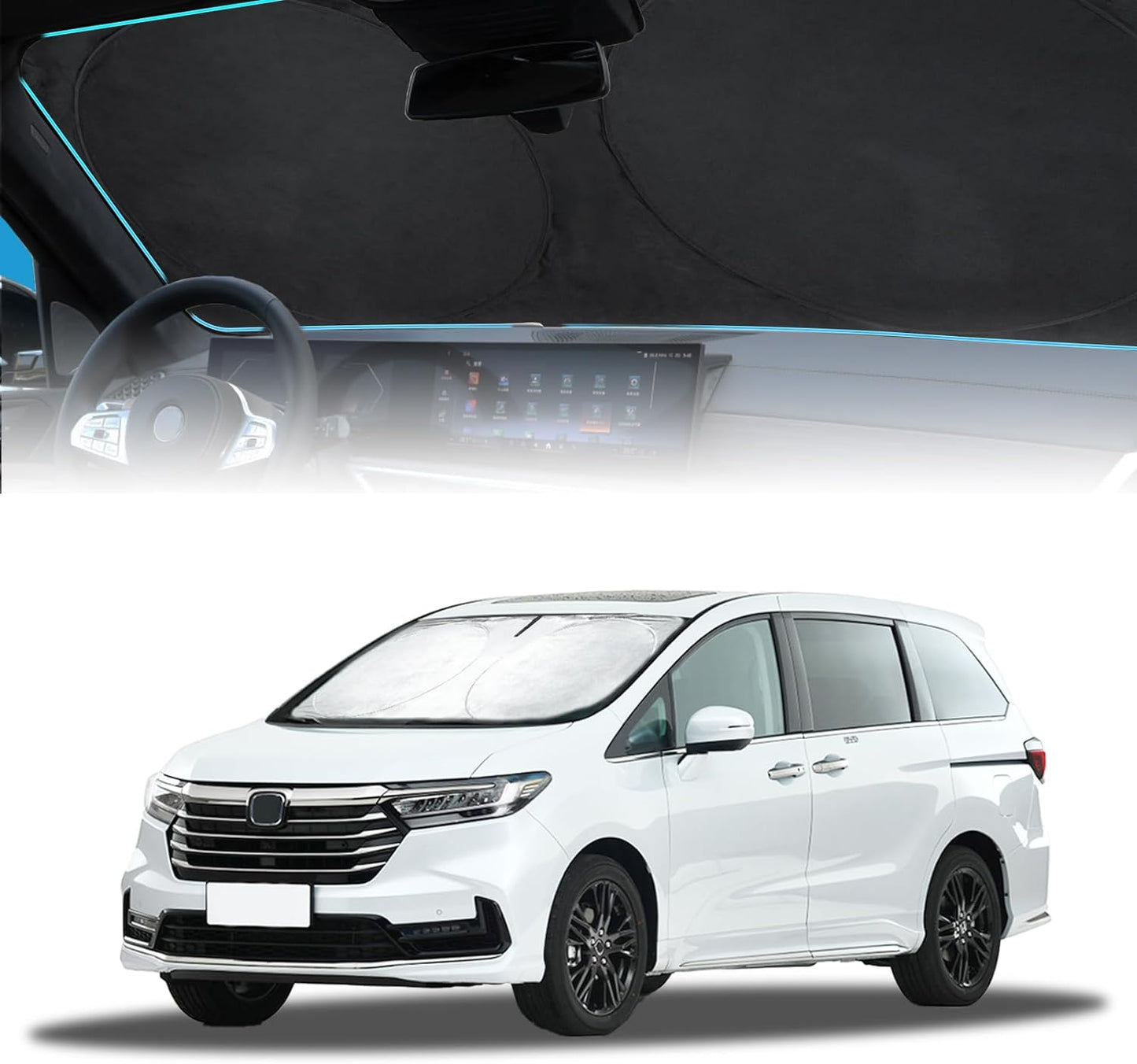 for Odyssey 2026 Windshield Sun Shade Foldable Sunshade fit for Honda Odyssey 2018-2024 2025 LX,EX,EX-L,Touring,Elite Minivan Windshield Cover, Front Window Shield 210T Sun Visor Car Accessories