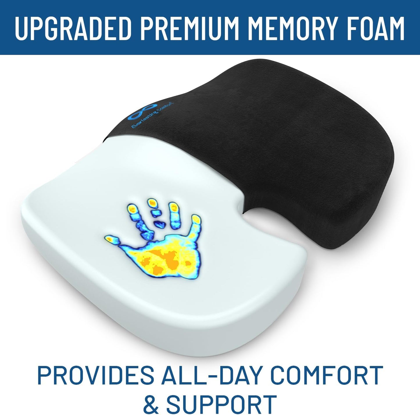 Everlasting Comfort Doctor Recommended Memory Foam Seat Cushion for Office Chairs & Car Seat - Ergonomic Office Desk Accessories for Tailbone Pain Relief, Sciatica & Back Support