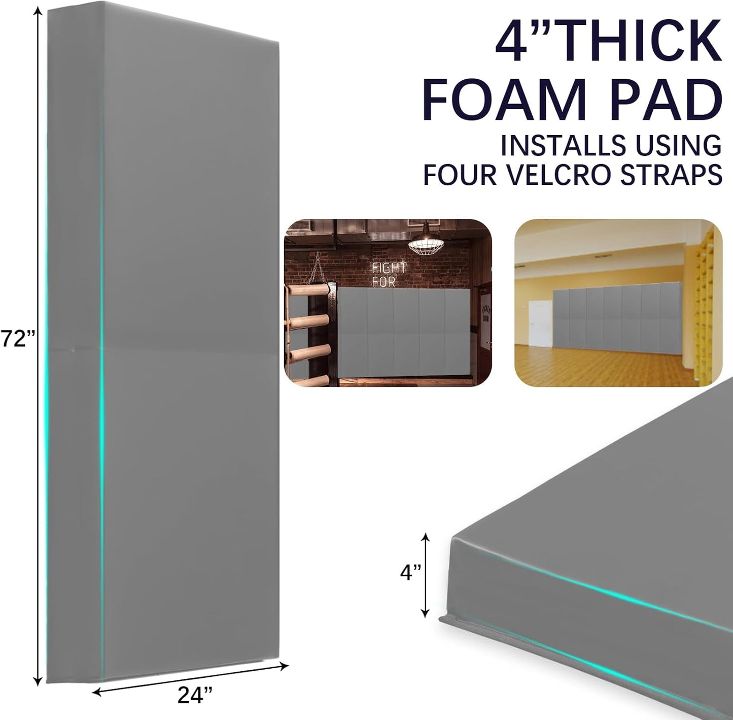 PROGOAL 60"/72" High Gym Wall Padding 2"/4" Thick Foam Basketball Court Wall Mount Protector for Garage Taekwondo Babyroom - Durable Waterproof Anti-Cushion