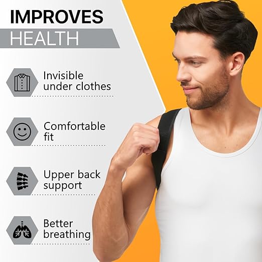 Adjustable Back Brace Posture Corrector for Women and Men (33-42"), Upper Back and Shoulder Straightener, Relieves Neck and Shoulder Discomfort, Ostomy Belts, Black