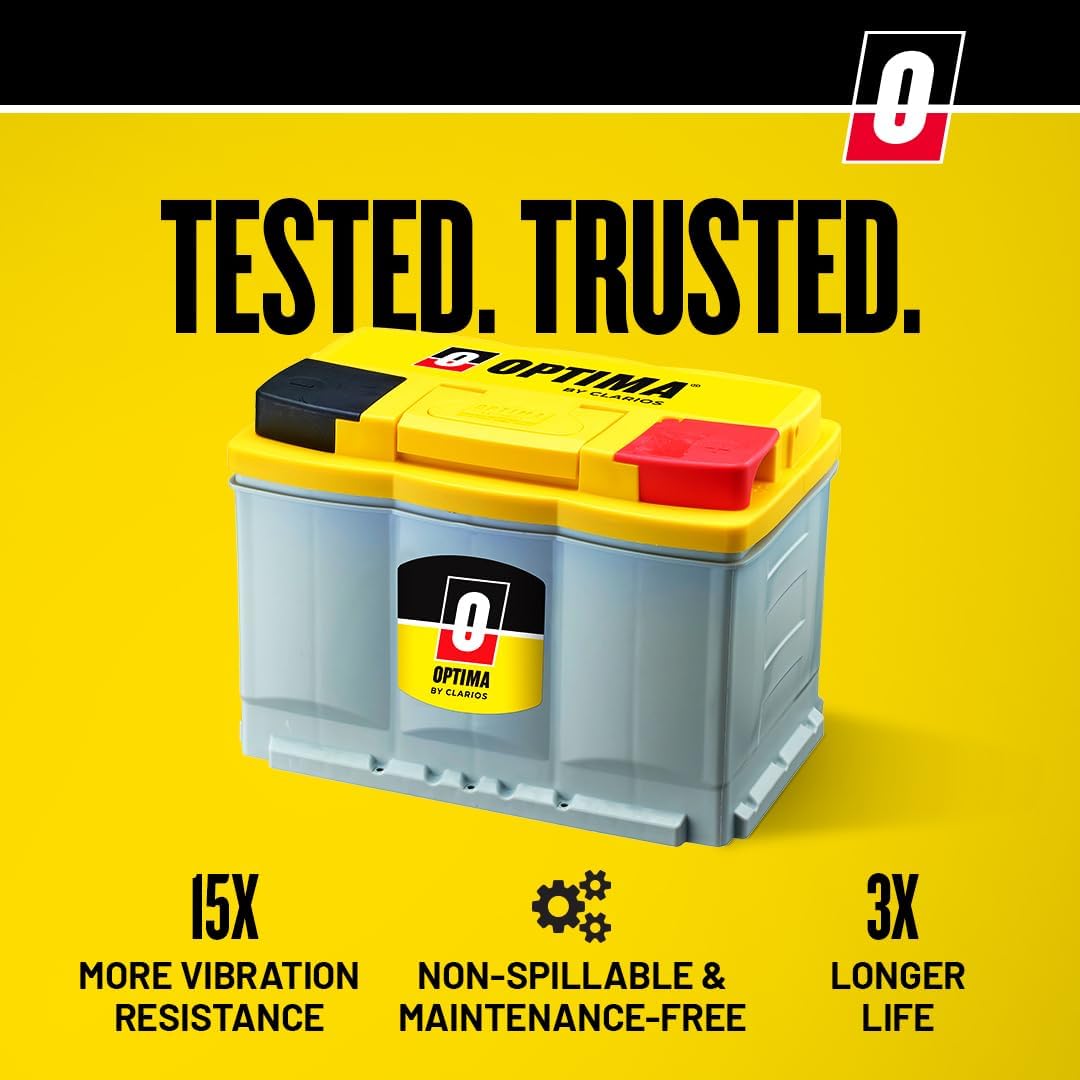 OPTIMA Batteries High Performance DH6 YellowTop Dual Purpose Sealed AGM Car, Truck and SUV Battery, 800 CCA, Maintenance Free, Versitile Mounting, BCI Group Size 48