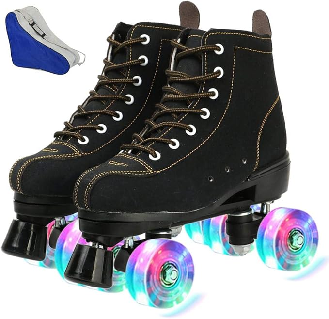 Roller Skates for Women and Men Cowhide High-Top Shoes Classic Double-Row Roller Skate Four-Wheel Roller Skates for Men Girls Unisex Christmas