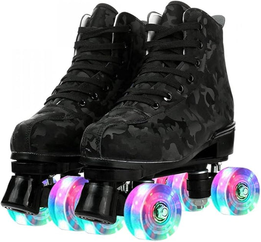 Roller Skates for Women and Men Cowhide High-Top Shoes Classic Double-Row Roller Skate Four-Wheel Roller Skates for Men Girls Unisex Christmas