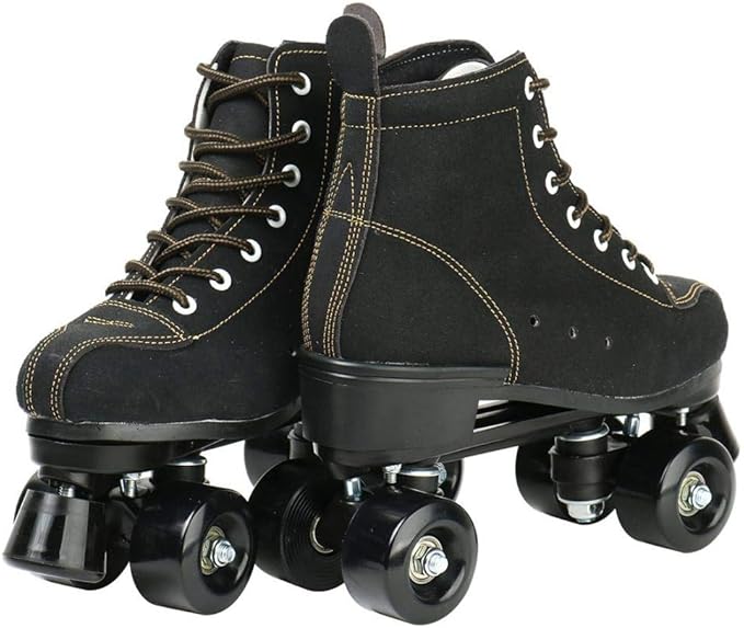 Roller Skates for Women and Men Cowhide High-Top Shoes Classic Double-Row Roller Skate Four-Wheel Roller Skates for Men Girls Unisex Christmas