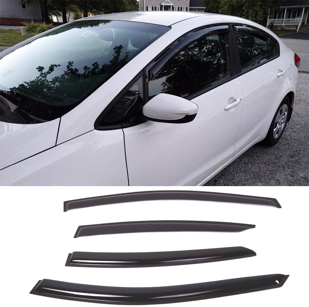 94544 Side Window Visor Wind Vent Deflector, 4pcs Out-Channel Tape-On Nice Sun Shade Rain Guards Set fit for 2014-2018 Kia Forte Sedan K3