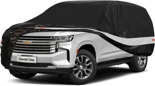 10 Layers SUV Car Cover Custom Fit for Chevy Tahoe (2007-2024) Waterproof All Weather for Automobiles, Outdoor Full Cover Sun UV Rain Protection with Cotton.Black