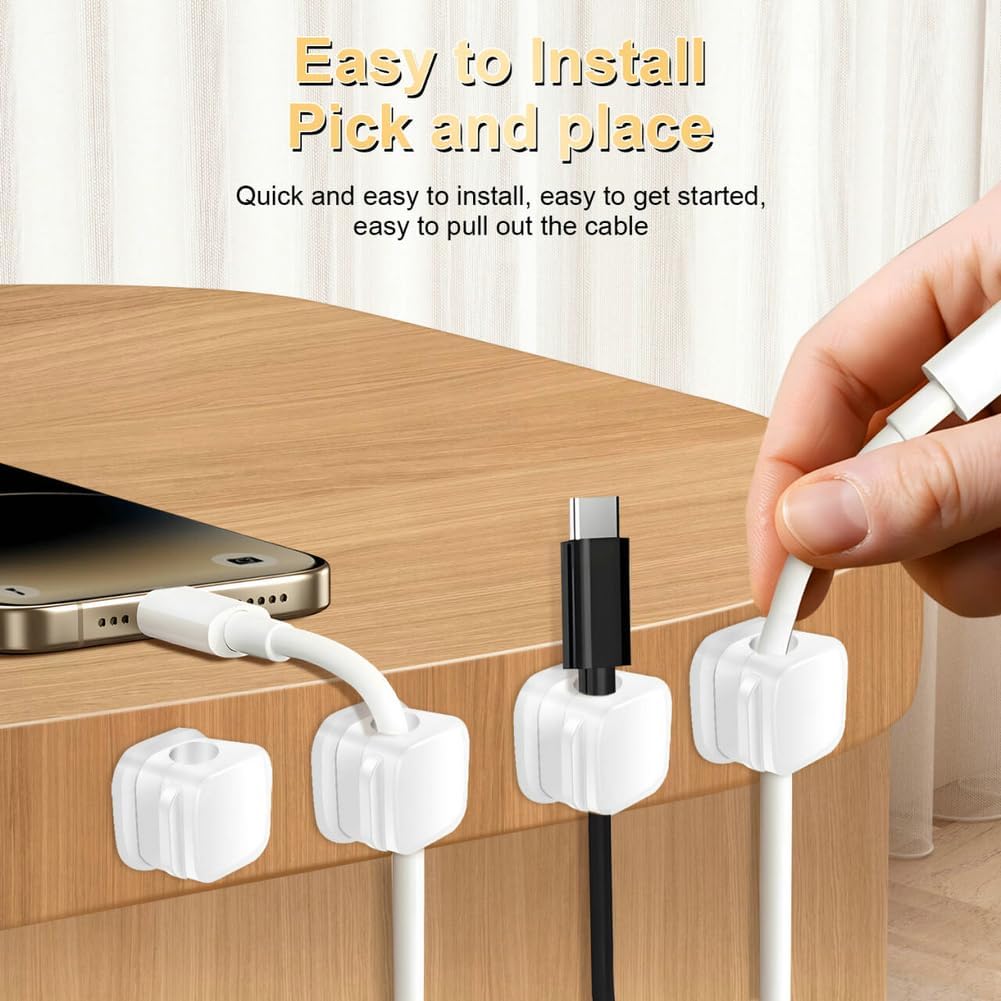 18 Pack Cord Organizer Holder,Magnetic Cable Clips Management,Easy Strong Adhesive Phone USB Charger Cord,Hide Or Organize Desk Cable for Kitchen,Office,Car,Nightstand（White and Black）