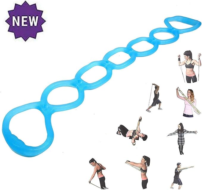7 Rings Stretch Exercise Band, Portable Silicone Elastic Resistance Band Pilates Flexbands Yoga Stretching Strap Physical Therapy Rehab Belt, Home Gym Workout Equipment for Full Body Exercise